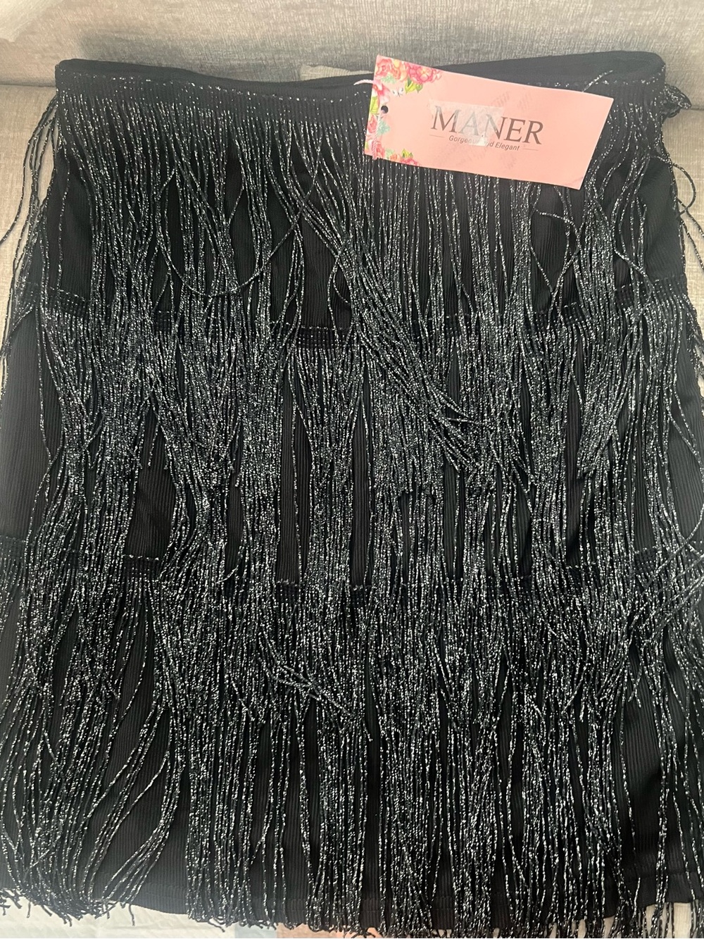 Women's Black Fringe Mini Skirt - XS by Maner NWT